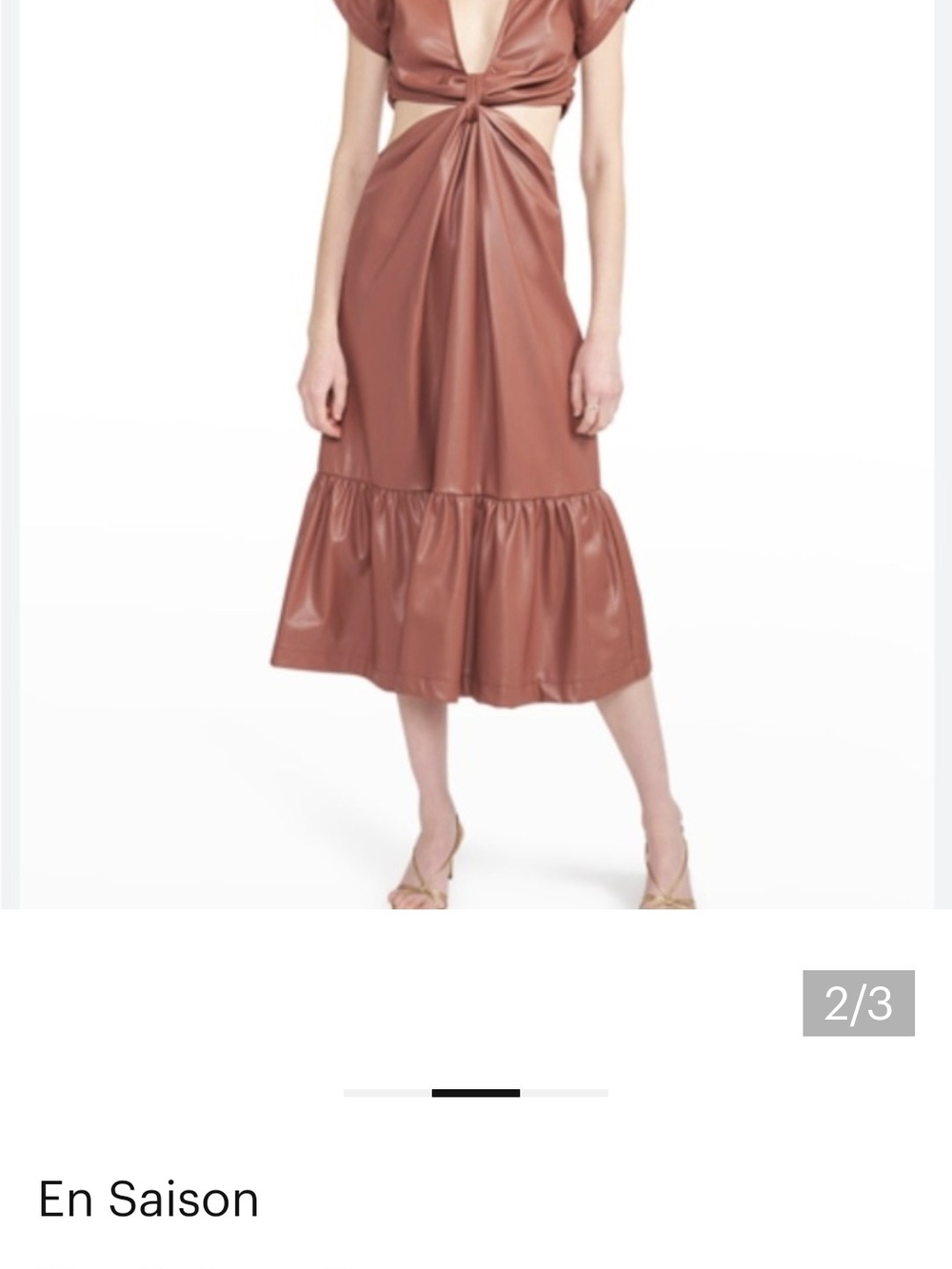 En Saison Faux-Leather Midi Dress in Rust Brown